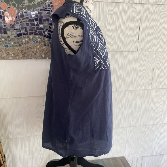 Madison Matthews Hand Embroidered Blue & White Cotton Tunic Top Size Small (Z5) - Picture 4 of 13